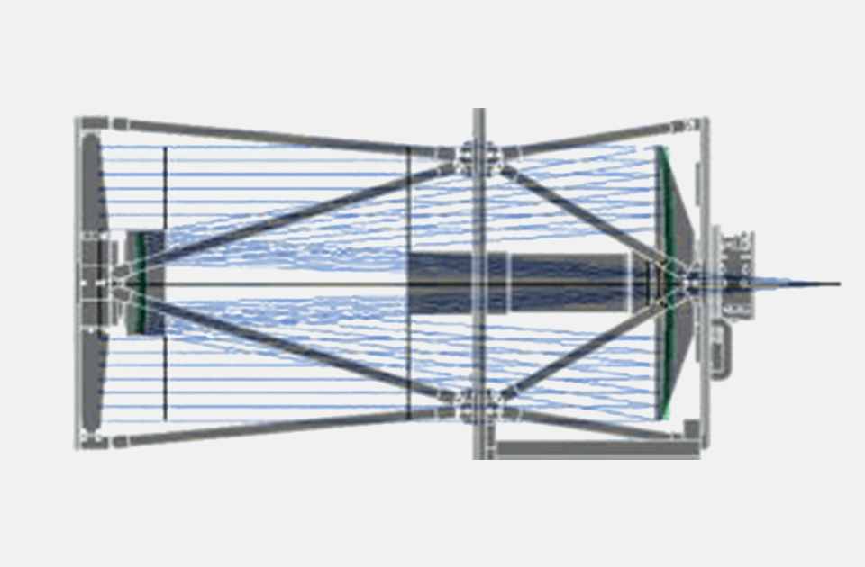 Technische Zeichnung des optischen Designs eines PlaneWave CDKs